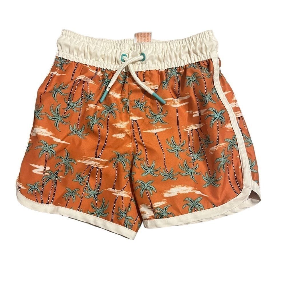 Cat & Jack Orange Tropical Palm Tree Print Swimsuit Shorts
